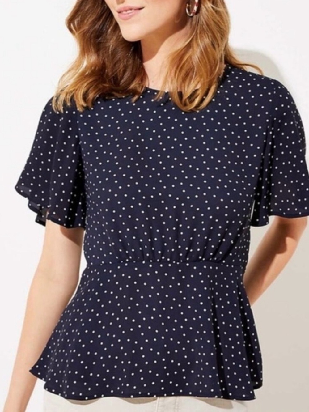 NWOT LOFT Dotted Peplum Top